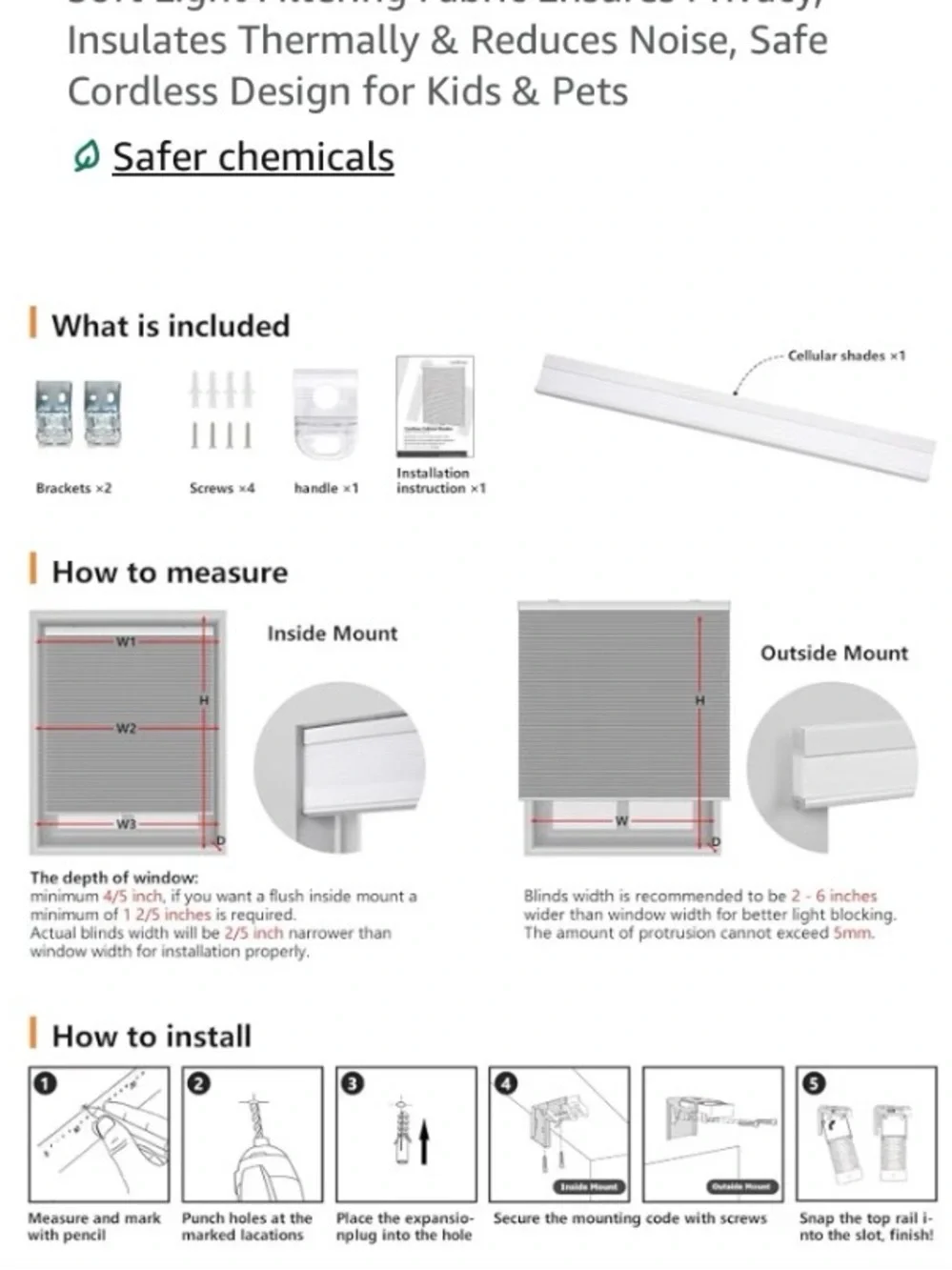LAZBlinds Cordless No Drill Blackout Cellular Shade in Cream 34” x 48”